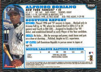 1999 Bowman #350 Alfonso Soriano Back