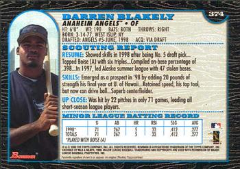 1999 Bowman #374 Darren Blakely Back