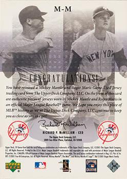 2001 SP Game Used Edition - Authentic Fabric Duos #M-M Mickey Mantle / Roger Maris  Back