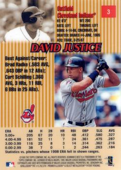 1999 Bowman's Best #3 David Justice Back