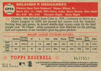 2001 Topps Heritage - Chrome #CP74 Orlando Hernandez  Back