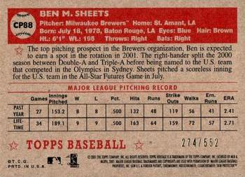 2001 Topps Heritage - Chrome #CP88 Ben Sheets  Back