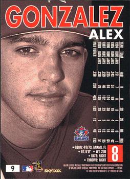 1999 SkyBox Premium #9 Alex Gonzalez Back