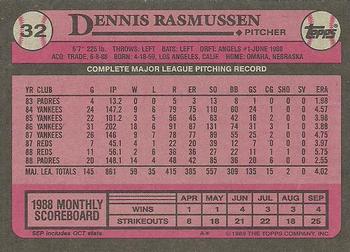 1989 Topps #32 Dennis Rasmussen Back