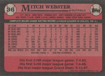 1989 Topps #36 Mitch Webster Back