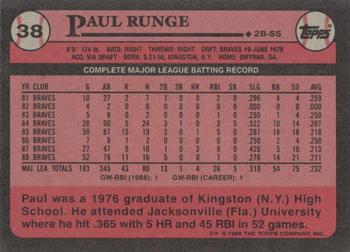 1989 Topps #38 Paul Runge Back