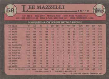 1989 Topps #58 Lee Mazzilli Back