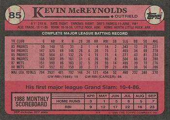 1989 Topps #85 Kevin McReynolds Back