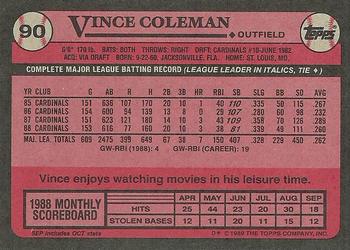 1989 Topps #90 Vince Coleman Back