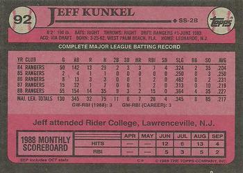 1989 Topps #92 Jeff Kunkel Back