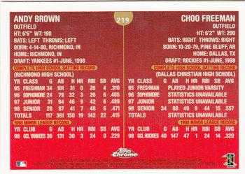 1999 Topps Chrome #219 Andy Brown / Choo Freeman Back