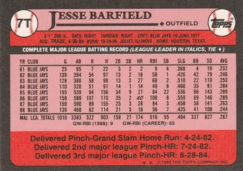 1989 Topps Traded #7T Jesse Barfield Back
