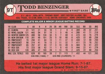 1989 Topps Traded #9T Todd Benzinger Back
