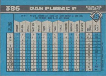 1990 Bowman #386 Dan Plesac Back