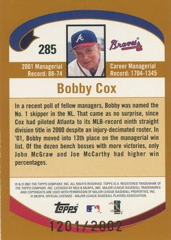 2002 Topps - Gold #285 Bobby Cox Back