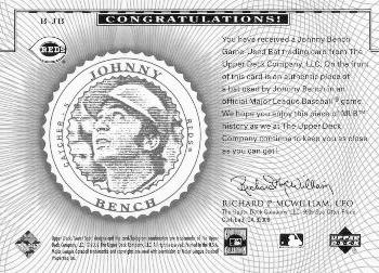 2002 Upper Deck Sweet Spot Classics - Game Bat #B-JB Johnny Bench Back