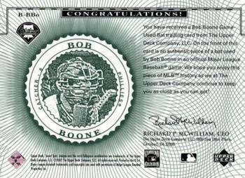 2002 Upper Deck Sweet Spot Classics - Game Bat #B-BBO Bob Boone Back