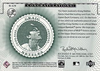 2002 Upper Deck Sweet Spot Classics - Game Bat #B-GN Graig Nettles Back