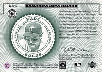 2002 Upper Deck Sweet Spot Classics - Game Bat #B-WB Wade Boggs Back