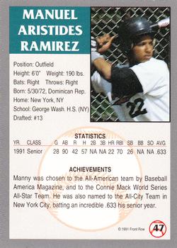 1991 Front Row Draft Picks #47 Manny Ramirez Back