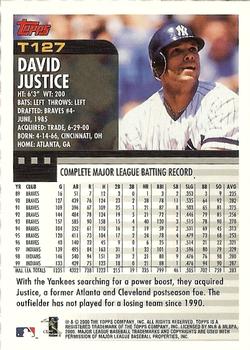 2000 Topps Traded & Rookies #T127 David Justice Back