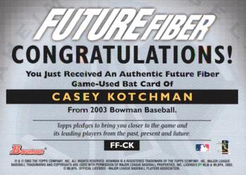 2003 Bowman - Future Fiber Bats #FF-CK Casey Kotchman Back