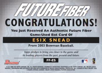 2003 Bowman - Future Fiber Bats #FF-ES Esix Snead Back