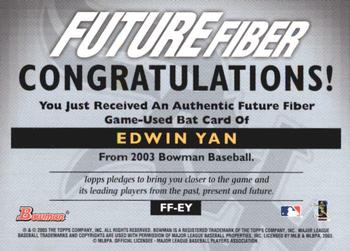 2003 Bowman - Future Fiber Bats #FF-EY Edwin Yan Back