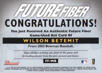 2003 Bowman - Future Fiber Bats #FF-WB Wilson Betemit Back