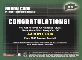 2003 Bowman - Futures Game Jerseys #FG-AC Aaron Cook Back