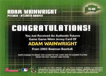 2003 Bowman - Futures Game Jerseys #FG-AW Adam Wainwright Back