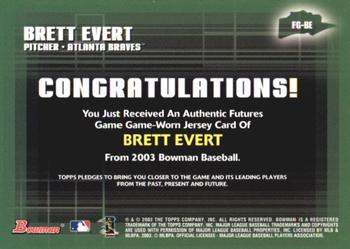2003 Bowman - Futures Game Jerseys #FG-BE Brett Evert Back