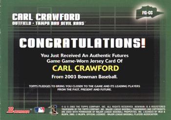 2003 Bowman - Futures Game Jerseys #FG-CC Carl Crawford Back