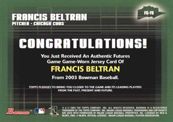 2003 Bowman - Futures Game Jerseys #FG-FB Francis Beltran Back