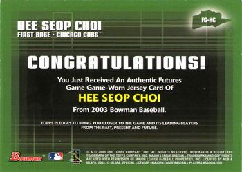 2003 Bowman - Futures Game Jerseys #FG-HC Hee Seop Choi Back