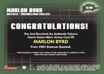 2003 Bowman - Futures Game Jerseys #FG-MB Marlon Byrd Back