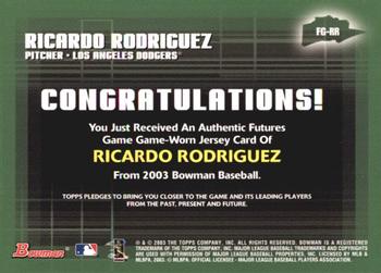 2003 Bowman - Futures Game Jerseys #FG-RR Ricardo Rodriguez Back