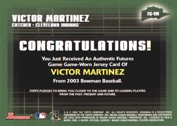 2003 Bowman - Futures Game Jerseys #FG-VM Victor Martinez Back