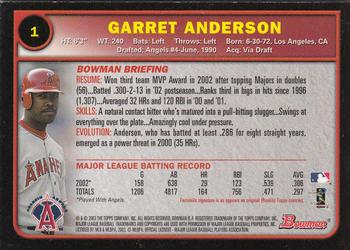 2003 Bowman - Gold #1 Garret Anderson Back