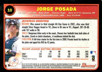 2003 Bowman - Gold #10 Jorge Posada Back