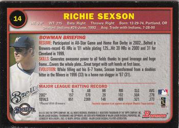 2003 Bowman - Gold #14 Richie Sexson Back