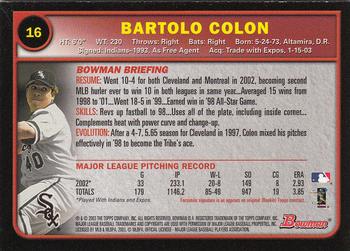2003 Bowman - Gold #16 Bartolo Colon Back
