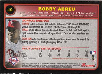 2003 Bowman - Gold #19 Bobby Abreu Back