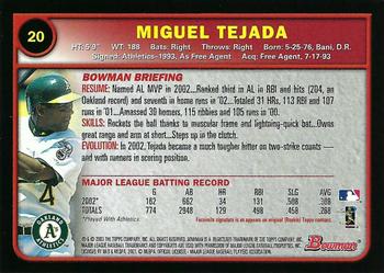 2003 Bowman - Gold #20 Miguel Tejada Back
