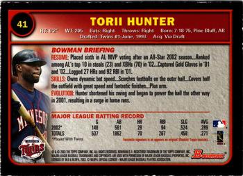 2003 Bowman - Gold #41 Torii Hunter Back