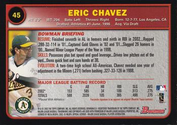 2003 Bowman - Gold #45 Eric Chavez Back