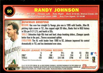 2003 Bowman - Gold #50 Randy Johnson Back