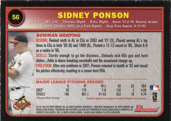 2003 Bowman - Gold #56 Sidney Ponson Back