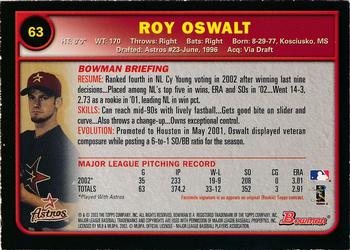 2003 Bowman - Gold #63 Roy Oswalt Back