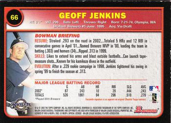 2003 Bowman - Gold #66 Geoff Jenkins Back